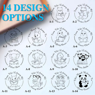 14 Small Animals Reading Pattern "From The Library Of" Book Embosser