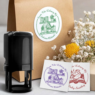 Cute Dragon takes care of books and plants Custom Book Embosser