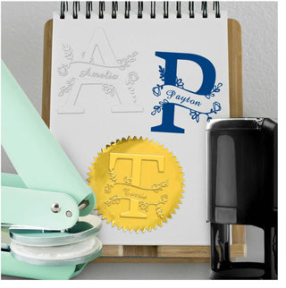 26 Letter Custom Stamp Floral Name Relief Embossers