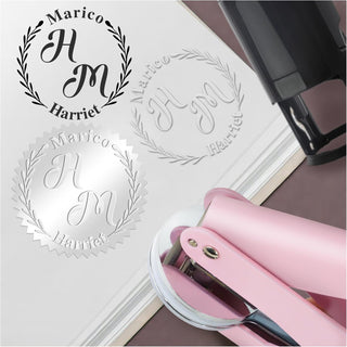 2 Initial & Double Name Stamp Custom Book Embosser Personalized seal Lover Gift